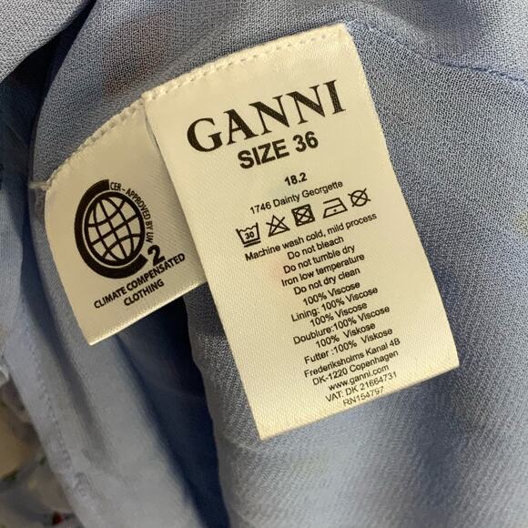 Ganni Dainty Georgette Blue Floral Shift Dress Size 36 - Picture 3 of 6